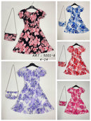 Girls Printed Dress With Matching Bag 5001-6