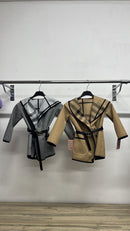 Girls Belted Hooded Jacket Check Print 6010