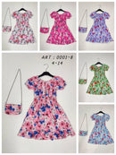 Girls Flower Print Dress With Matching Bag 0001-8