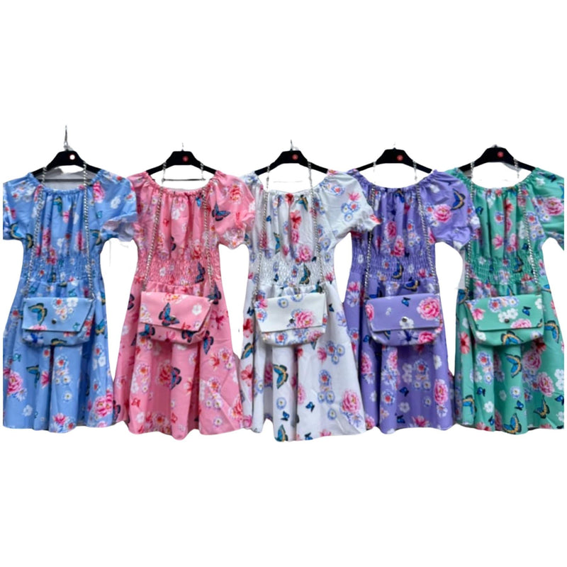 Girls Butterfly Print Dress With Matching Bag 695