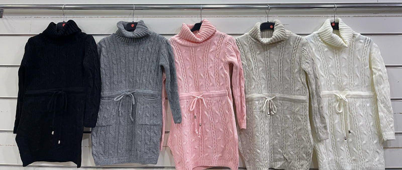 Girls Cable Knit Turtle Neck Dress Y042