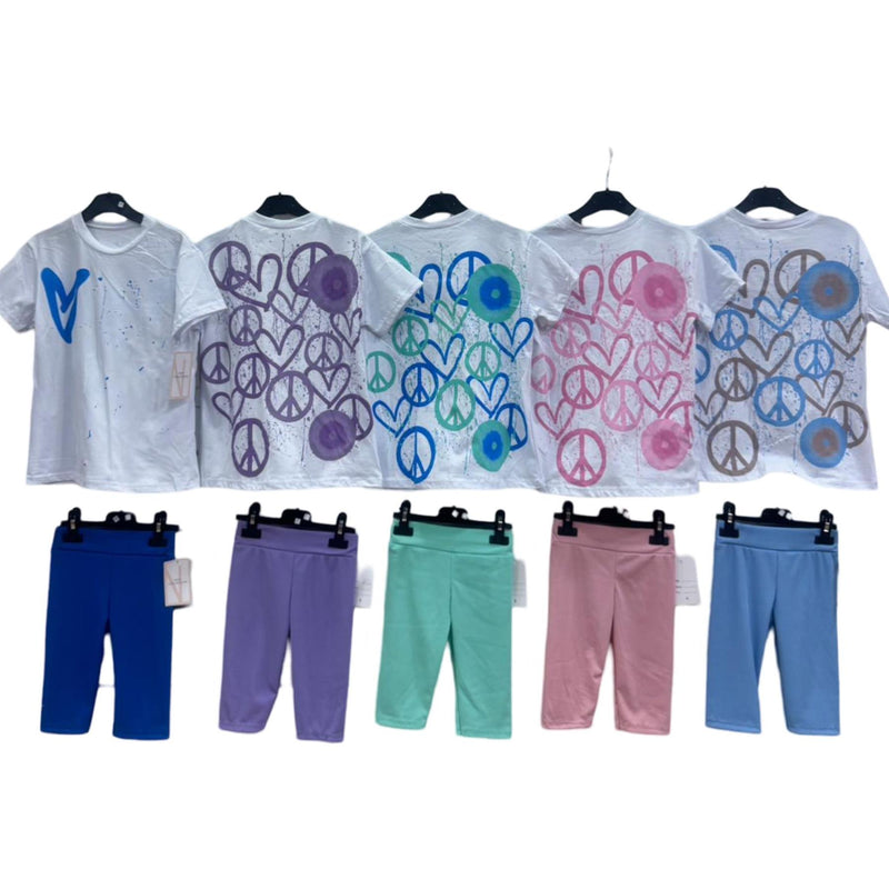 Girls Spray Paint Effect T-Shirt And Cycling Shorts Set 9050
