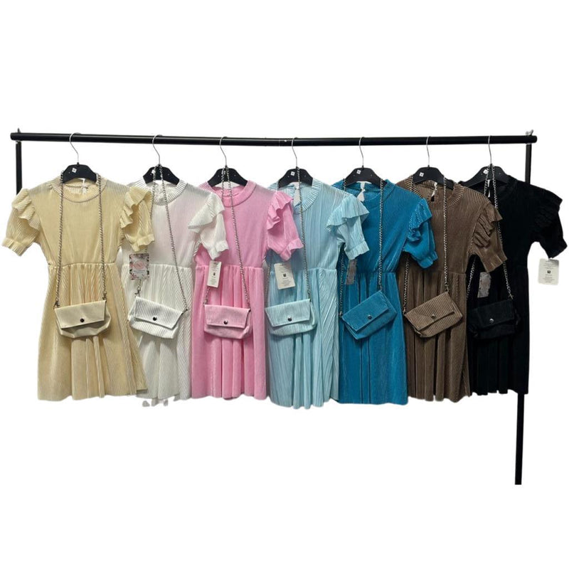 Girls Plisse Dress With Matching Bag