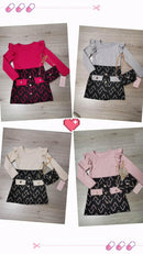 Girls Long Sleeve V Print Dress With Matching Bag 8306