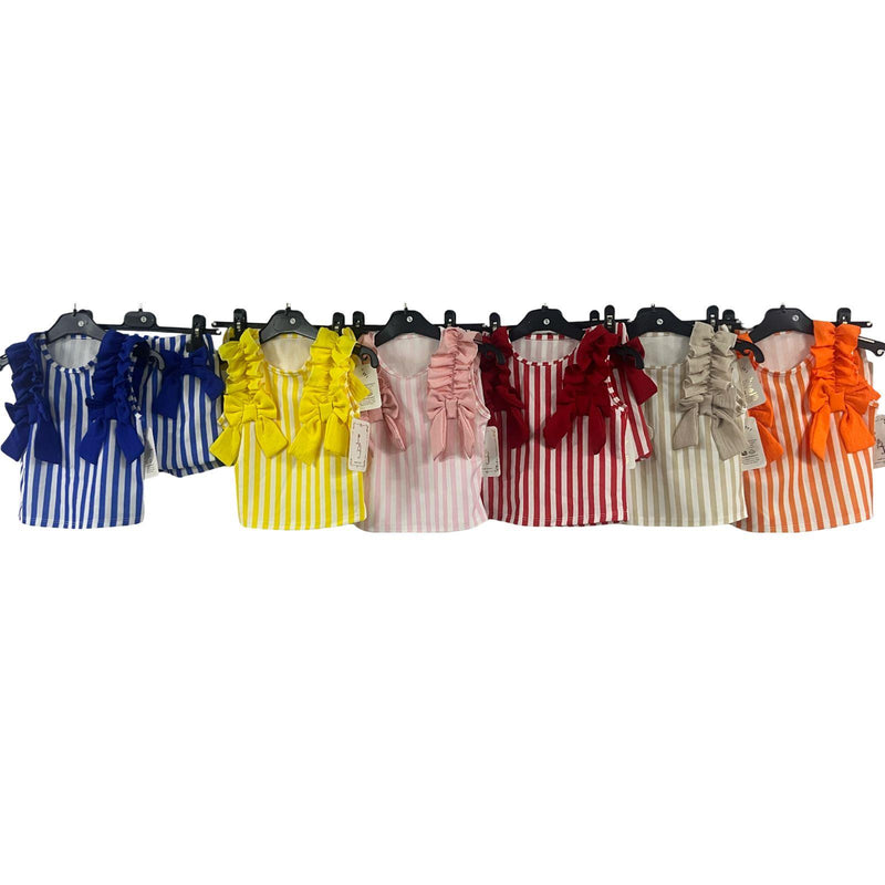 TTC ELEANOR Girls Bow Detail Stripy Top And Shorts Set