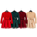 TTC MIA Girls Velour Sparkly Dress With Bow