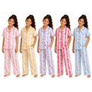 TTC 696 Girls Heart Stripe Printed Satin Trousers And Short Sleeve Button Up Top Pyjamas