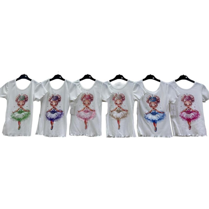 Girls Short Sleeve Ballerina Ribbed Top 8891