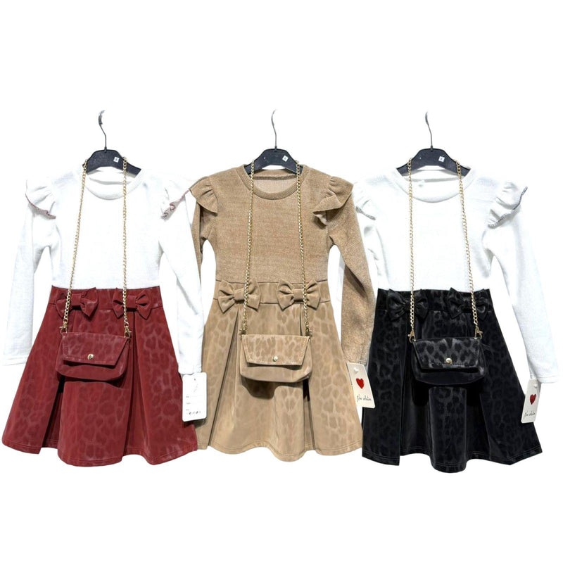 TTC NAFISA Girls Leopard Print Dress With Matching Bag