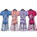 Girls Short Sleeve Flower Print Dress With Bag And Belt 9097