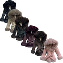 TTC V603 Girls Coat Faux Fur Detailing And Fleece Lined Belted Jacket