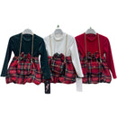 Baby Girls Velour Tartan Dress With Matching Bag 6759