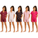 TTC 696 Girls Bow Hearts 2 Piece Satin Pyjamas Button Up Top And Shorts