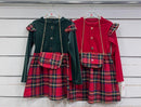 Girls Velour Button Detail Tartan Dress With Matching Bag 436
