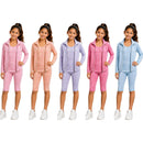 TTC 025 Stripe Girls 4 Piece Gym Set Top, Shorts, Jacket, Headband
