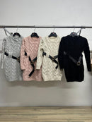 Babies And Girls Cable Knit Belted Jumper Dress 6025