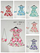 Girls Flower Print Dress With Matching Bag 9501-1