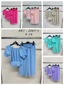 Girls Plain Co-Ord Set Full Length Top And 3/4 Trousers 2063-1