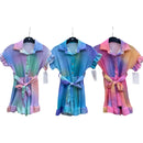 Girls Gold Button Pleated Rainbow Tie Dye Playsuit  9010
