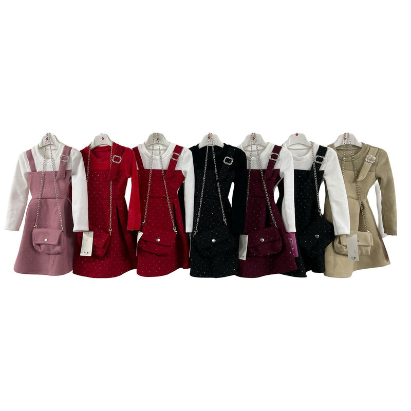 TTC GRACE Girls Corduroy Diamante Detail Dress With Matching Bag