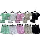 Girls Gold Feather Print Short And Top Set With Matching Bag 2483