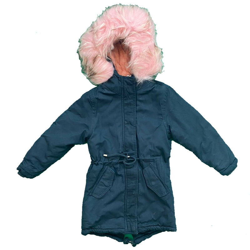 Girls Kids Coat Padded Jacket Parka Warm Fur Lined Hooded Long Cotton Winter.