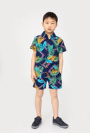 Boys Shirt Swim Shorts Set Outfit Printed Kids Short Sleeve Co-ord Summer