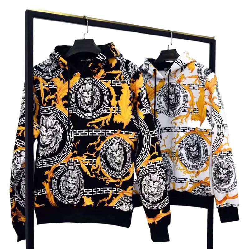 Mens Lion Print Hoodie W-2327