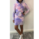Girls Kids Tie Dye Long Sleeve Dress Hooded Bum Bag Pastel Rainbow Cotton Zip Up.