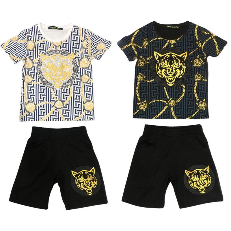 Boys T-Shirt And Shorts Set Tiger Print (F127)