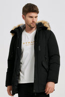 Mens Fur Hood Coat Slim Fit