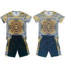Boys Kids T-Shirt Shorts Set Baroque Lion Print Fashion Summer Top Outfit.