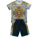 Boys Kids T-Shirt Shorts Set Baroque Lion Print Fashion Summer Top Outfit.