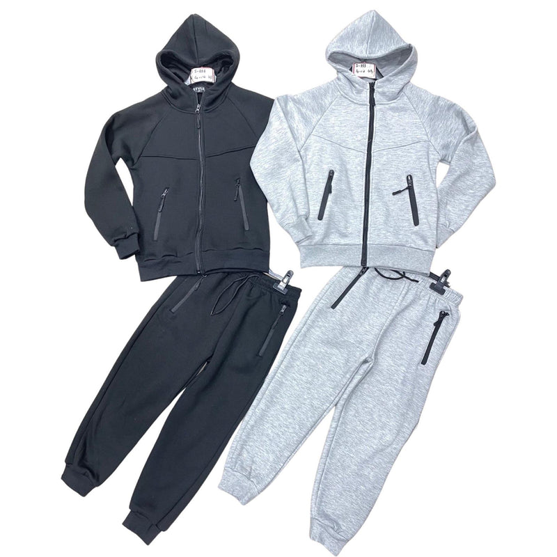 Boys And Mens Plain Fleece Zip Pocket Tracksuit