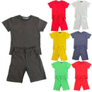 Boys Girls Kids T-Shirt Shorts Set Plain Cotton PE School Sports Summer Top Gym.