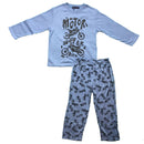 Boys Kids Pyjamas Long Sleeve Top Bottom Set Nightwear Motorbike Cotton Fleece