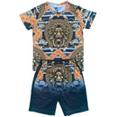 Boys Kids T-Shirt Shorts Set Baroque Chain Lion Print Fashion Summer Top Outfit