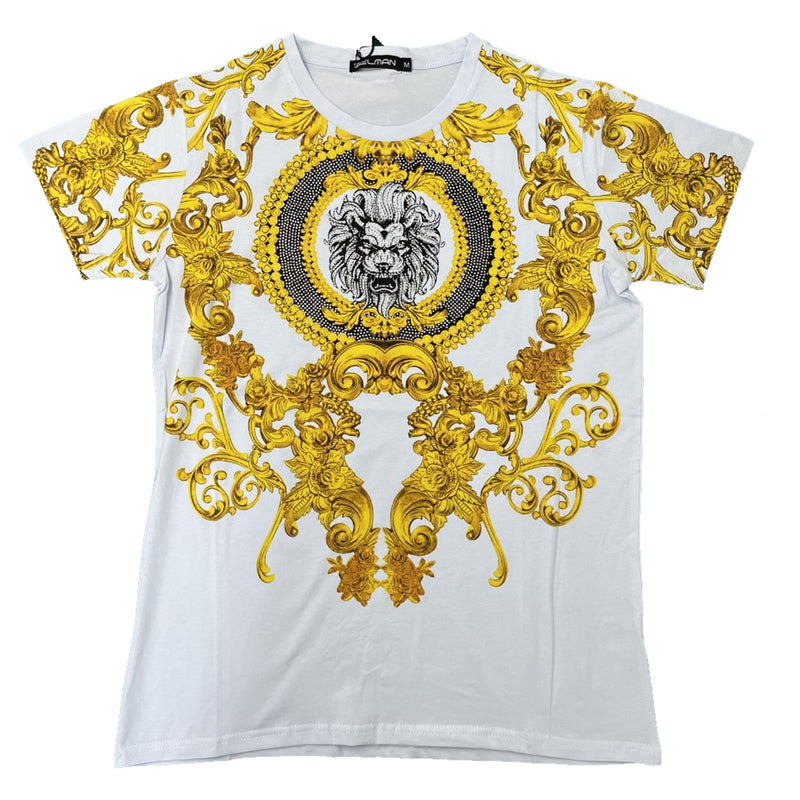 Men's T-Shirt Baroque Lion Print Fashion Summer Top Outfit Diamante Men's