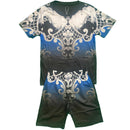 Boys Kids T-Shirt Shorts Set Baroque Two Tone Sports Summer Top Gym Fashion