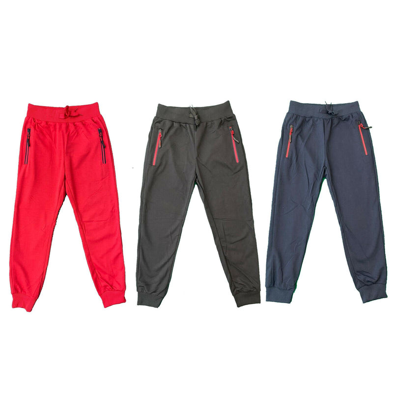 Boys Kids Plain Zip Pocket Jogging Sports Tracksuit Bottoms Joggers PE School.