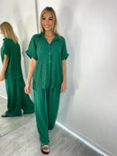 Ladies Crinkle Co-Ord Shirt And Trouser Set