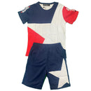 Boys T-Shirt Shorts Set Kids Two Tone Sports Summer Gym PE Stripe Panel
