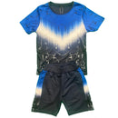 Boys Kids T-Shirt Shorts Set Two Tone Printed Sports Summer Top Gym Outfit Set