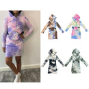 Girls Kids Tie Dye Long Sleeve Dress Hooded Bum Bag Pastel Rainbow Cotton Zip Up.