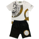 Boys Kids T-Shirt Shorts Set Diamante Baroque Lion Print Fashion Summer Top Short Set.