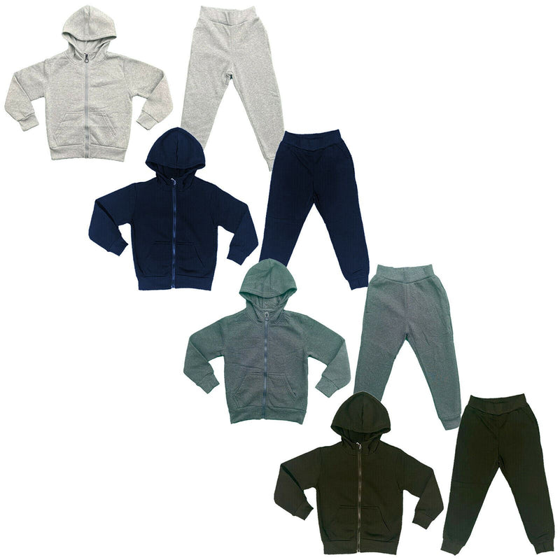 Boys Girls Kids Plain Tracksuit Hoodie Joggers Fleece Jogging Bottoms School PE.