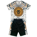Boys Kids T-Shirt Shorts Set Baroque Lion Print Sports Diamante Gym Outfit Summer