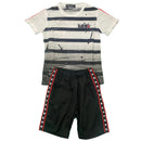 Boys T-Shirt Shorts Set Kids Two Tone Sports Summer Gym PE Stripe Stars