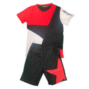 Boys T-Shirt Shorts Set Kids Two Tone Sports Summer Gym PE Stripe Panel