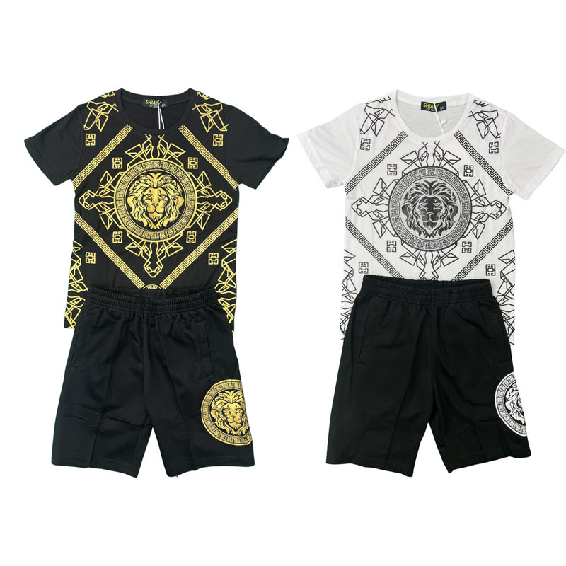 Boys Lion Print Short Set Outfit Diamante
